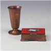 Image 1 : Two copper pieces: Chase flaring vase with ribbed panels and short bakelite stem, on weighted bas...