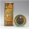 Image 1 : Two pieces: FANTONI four-sided vase with dome-topped buildings in oranges and greens on a mottled...