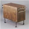 Image 1 : Unusual French bar cart, c 1970, clad with acid-etch copper veneer, with lift top bar and side dr...