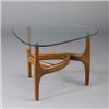 Image 1 : Walnut organic-form table with 1/2" plate glass top. 20" x 29" dia. $200 - 400...