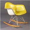 Image 1 : CHARLES EAMES for HERMAN MILLER fiberglass shell chair with upholstered yellow vinyl seat on whit...