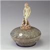 Image 1 : AMPHORA lidded bowl with figural finial of naturalistic boy and seahorse, incised decoration cove...