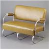 Image 1 : Tubular chrome loveseat recovered in mustard vinyl. 33" x 26" x 44" $600 - 900...