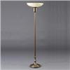 Image 1 : Art Deco torchiere with pressed glass opalescent shade on brass washed shaft and base. 63" x 16"...