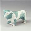 Image 1 : MARIANNA VON ALLESCH ceramic bull figure with fanciful turquoise matte spots on a speckled white...