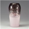 Image 1 : Italian glass floor vase with brown spotted pattern over milky pink base. Small chips to rim, mis...