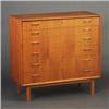 Image 1 : Danish teak veneer six-drawer dresser with recessed pulls, on square post legs. 37" x 39" x 17 1/...