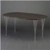 Image 1 : BRUNO MATHESSON dining table with ebonized oak venner oval top on bright chrome rod legs. Unmarke...