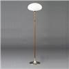 Image 1 : LAUREL floor lamp with wooden shaft and mushroom frosted glass shade. Blue label 55" x 12" dia. $...