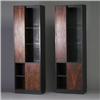 Image 1 : Pair of VALENSI black lacquered tall bookcases, each with two roswood veneer cabinet doors and ad...