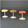 Image 1 : Three EERO SAARINEN for KNOLL stools with (orange, yellow, brown) vinyl upolstered circular seats...