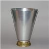 Image 1 : Erase vase on the right*** KENSINGTON spun aluminum flaring vase with brass laurel leaf footring....