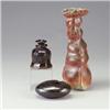 Image 1 : Three assorted pottery pieces: PAULUS BERONSON wood-fired vegetal vase in mahogany and brown glaz...