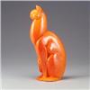 Image 1 : Tall ROYAL HAEGER seated cat in bright orange glaze. Missing one eye. Marked Royal Haeger. 20 1/2...