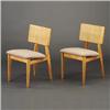 Image 1 : Pair of GEORGE NELSON for HERMAN MILLER blondewood side chairs with caned back panel and fabric u...