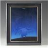 Image 1 : FOLON serigraph poster with mylar overlay, black figure and shaded blue background, framed (poste...