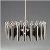 Image 1 : Modern chandelier of bright chrome and black enamel with 20 radiating arms. Unmarked. 31" x 23" $...