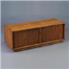 Image 1 : GLEN of CALIFORNIA walnut veneer record cabinet with two tambour doors and interior compartments,...