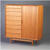 Image 1 : FALSTER Danish teak tall chest with eight-drawers and tambour door over interior drawers. Label....