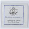 Image 3 : 1999 PROOF SUSAN B. ANTHONY DOLLAR IN ORIGINAL BOX WITH CERT.