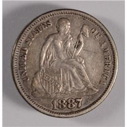 1887 SEATED DIME, XF/AU   NICE