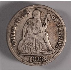 1888 SEATED DIME, VG