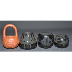 FOUR SANTA CLARA POTTERY BOWLS