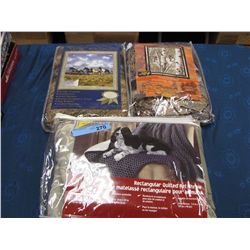 rectangular quilted pet throw and 2 blankets