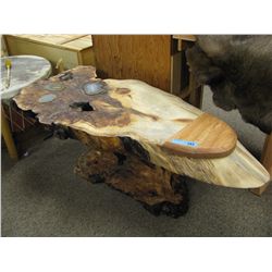 burl and agate coffee table 58x26x18" high