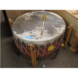 buffalo hide floor drum with two stands 15" high by 30" diameter