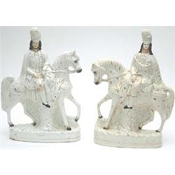 A pair of Victorian Staffordshire pottery flat back figures, each a Scotsman holding dead game, a...