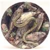 Image 1 : A Caldas Palissy style circular wall plaque with an eel, 5 fish and prawn and cockle border, 12in...