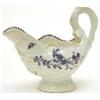 Image 1 : A Lowestoft (?) blue and white cream jug with lamprey handle, moulded with acanthus leaves and a...