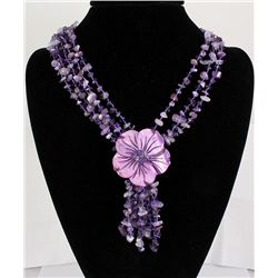 513.23CTW FOUR ROWS CHIPPED AMETHYST BEADS NECKLACE