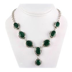 256ctw Fashion Emerald Silver Necklace