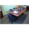 Image 1 : CHERRY 7' BOARDROOM TABLE WITH 4 BLUE CHAIRS
