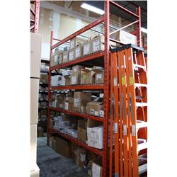 ORANGE INDUSTRIAL PALLET RACKING: 2, 12' UPRIGHTS WITH 10, 8' CROSSBARS & MESH DECKING