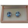 Image 3 : 14KT. WHITE GOLD NATURAL BLUE TOPAZ & NATURAL PINK SAPPHIRE EARRINGS.