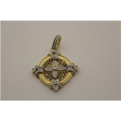 14KT. YELLOW GOLD & RHODIUM FINISH DIAMOND SET PENDANT.