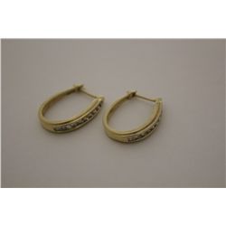 PAIR OF 14KT. YELLOW GOLD DIAMOND SET PIERCED HOOP STYLE EARRINGS.