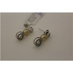 PAIR OF 10K. WHITE GOLD & YELLOW GOLD DIAMOND SET PIERCED EARRINGS.