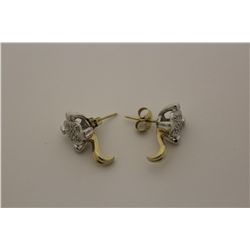 PAIR OF 10KT. YELLOW GOLD & RHODIUM FINISH DIAMOND SET PIERCED EARRINGS.