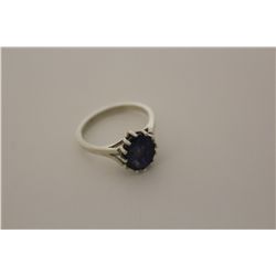 LADIES STERLING SILVER NATURAL BLUE SAPPHIRE DRESS RING.  CLASSIC SOLITAIRE