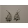 Image 2 : 14KT. WHITE GOLD ANTIQUE DESIGN LIGHT GREEN NATURAL SAPPHIRE DANGLING EARRINGS.