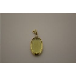 14KT.YELOW GOLD NATURAL GOLDEN BERYL AND DIAMOND SET PENDANT.  CLASSIC