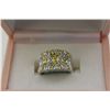 Image 3 : LADIES 14 KT. WHITE GOLD & YELLOW FANCY SAPPHIRE AND DIAMOND SET DRESS RING.