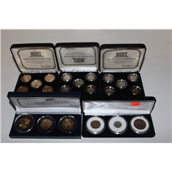 LOT OF 5 ASSSORTED FIRST COMMEMORATIVE COIN SETS INCLUDING: 3 SACAGAWEA US DOLLAR COINS AND
