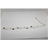 Image 2 : ONE 14KT YELLOW GOLD NATURAL EMERALD AND BLUE SAPPHIE STATION STYLE NECKLACE. CURBED LINK CHAIN