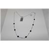 Image 1 : ONE 10KT WHITE GOLD NATURAL BLUE AND WHITE SAPPHIRE STATION STYLE NECKLACE. 46CM LONG CHAIN, 7 OVAL