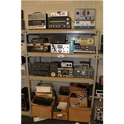 BAY OF ASSORTED VINTAGE ELECTRONICS FEATURING CENTRAL ELECTRONICS TRANSMITTER & VFO, KW TRANSCEIVER